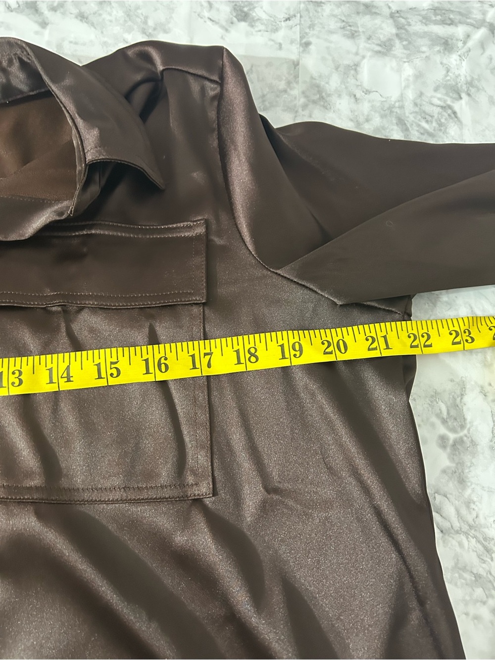 Simply Vera Vera Wang Brown Satin Button-Down Shirt Sz S - Picture 4 of 8